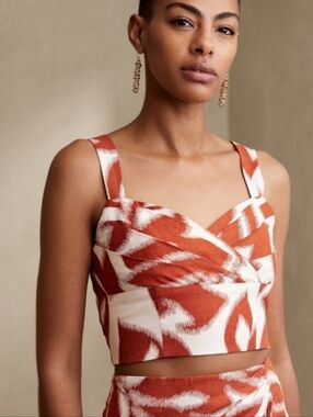 BANANA REPUBLIC Rust White linen blend Cropped Tank Top